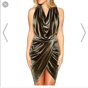 Naked Wardrobe Olive velvet backless dress, size L